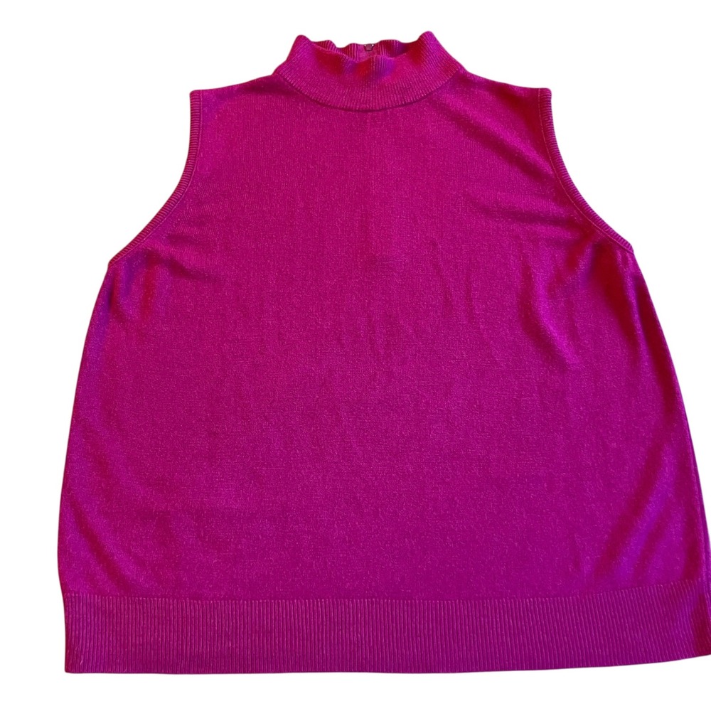 Designers Originals Mock Neck Shell Women XL Red Knit Sleeveless Back Zip Top